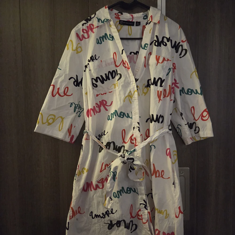 NY&C New York & Company White Worde Shirt Dress With Belt - Picture 1 of 4